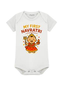 Arvesa - White My First Navratri Printed Bodysuit