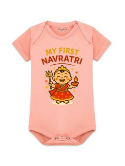 Arvesa - Peach My First Navratri Printed Bodysuit