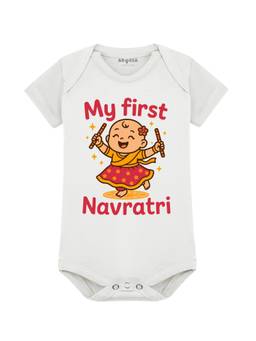 Arvesa - White My First Navratri Printed Bodysuit