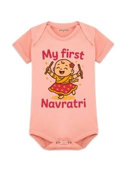Arvesa - Peach My First Navratri Printed Bodysuit