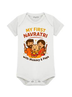 Arvesa - White My First Navratri Printed Bodysuit