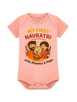 Arvesa - Peach My First Navratri Printed Bodysuit