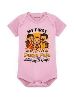 Arvesa - Pink My First Durga Puja Printed Bodysuit