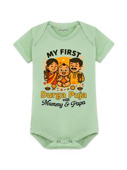 Arvesa - Green My First Durga Puja Printed Bodysuit