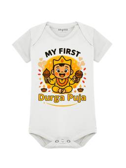 Arvesa - White My First Durga Puja Printed Bodysuit