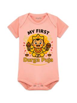Arvesa - Peach My First Durga Puja Printed Bodysuit