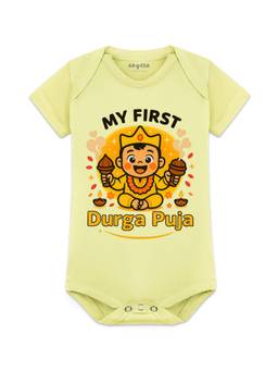 Arvesa - Yellow My First Durga Puja Printed Bodysuit