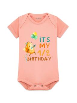 Arvesa - Peach Half Birthday Printed Bodysuit (6-9 Months)