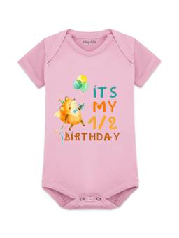 Arvesa - Pink Half Birthday Printed Bodysuit (6-9 Months)