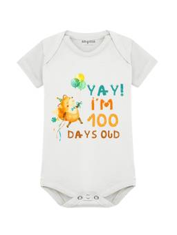Arvesa - White 100 Days Birthday Printed Bodysuit (3-6 Months)