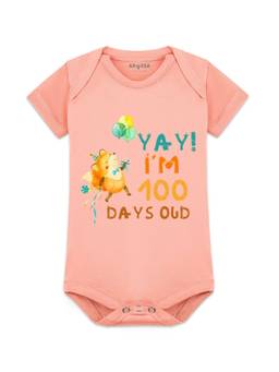 Arvesa - Peach 100 Days Birthday Printed Bodysuit (3-6 Months)