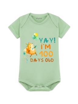 Arvesa - Green 100 Days Birthday Printed Bodysuit (3-6 Months)