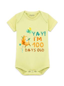 Arvesa - Yellow 100 Days Birthday Printed Bodysuit (3-6 Months)