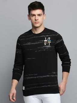 SHOWOFF - Mens Round Neck Printed Black Pullover Sweatshirt