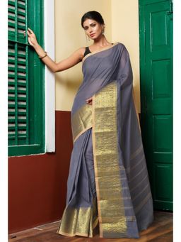 Unnati Silks - Grey Pure Pavani Handcrafted Kanchi Cotton Saree without Blouse