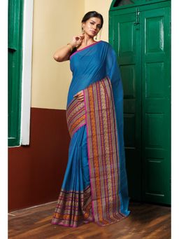 Unnati Silks - Blue Pure Pavani Handcrafted Kanchi Cotton Saree without Blouse