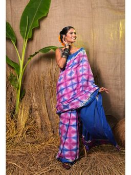 Unnati Silks - Multi Pure Shibori Printed Superfine Mulmul Purple Saree With Unstitched Blouse
