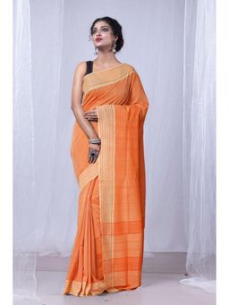 Unnati Silks - Orange Pure Handloom Superfine 80S Embossed Mangala Giri Cotton Saree without Blouse