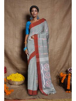 Unnati Silks - Grey Pure Optimally Linen Saree With Unstitched Blouse