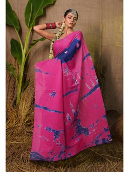 Unnati Silks - Navy Blue Pink Trendy Shibori Bandhani Printed Saree With Unstitched Blouse