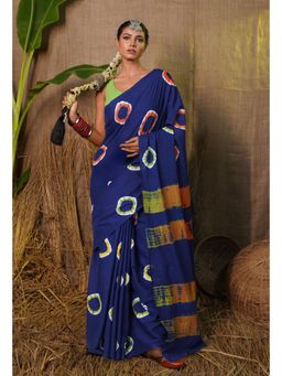 Unnati Silks - Navy-Blue Pure Tie Andie Shibori Bandhan Printed Soft Cottons Saree