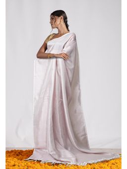 Unnati Silks - Pastel Ivory Pure Plain Mangal Giri Soft Silk Saree With Unstitched Blouse