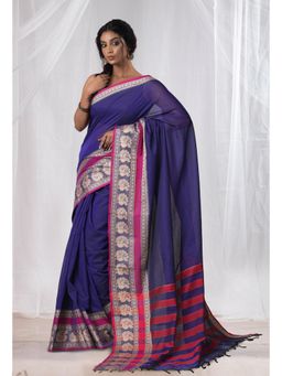 Unnati Silks - Navy Blue Pure Handloom Narayani Cotton Saree without Blouse