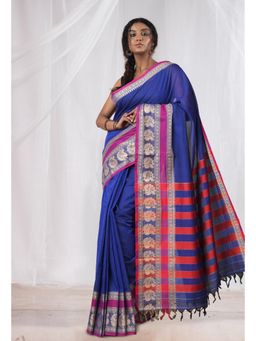 Unnati Silks - Dark Blue Pure Handloom Narayani Cotton Saree without Blouse