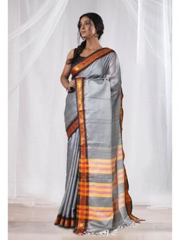 Unnati Silks - Grey Pure Handloom Narayani Cotton Saree without Blouse