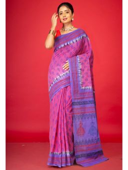 Unnati Silks - Pink Pure Hand Block Printed Soft Cotton Saree With Unstitched Blouse