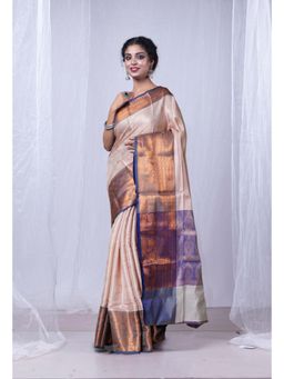 Unnati Silks - Beige Banarasi Tissue Saree With Unstitched Blouse