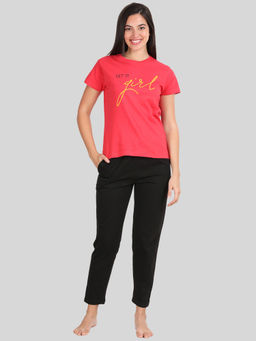 Kryptic - Womens Cotton Pink and Black Relaxed Fit Pyjama (Set of 2)