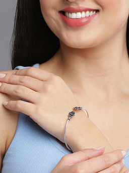 Sohi - Women Silver Toned Brass Silver Plated Cuff Bracelet