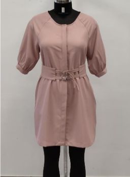 Twenty Dresses by Nykaa Fashion - Nude Pink Solid Puff Sleeve V Neck Mini Dress With Buckle Belt