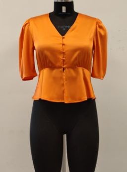 Twenty Dresses by Nykaa Fashion - Burnt Orange Solid V Neck Half Sleeves Peplum Crop Top