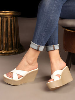 Carlton London - Women Solid Cross Step Wedges White