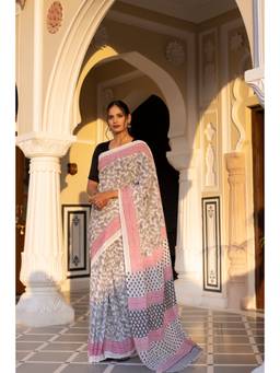 Ragavi - Obsidian Cloud Cotton Saree with Unstitched Blouse