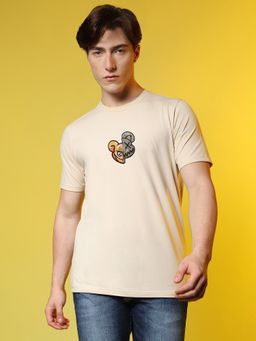 CAHOOT - Beige Mens Printed Oversized Basic T-Shirt