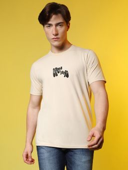 CAHOOT - Beige Mens Printed Oversized Basic T-Shirt