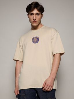 CAHOOT - Beige Mens Printed Oversized Basic T-Shirt