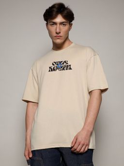 CAHOOT - Beige Mens Printed Oversized Basic T-Shirt