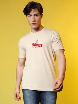 CAHOOT - Beige Mens Printed Oversized Basic T-Shirt