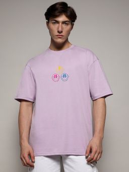 Campus Sutra - Purple Mens Printed Oversized Basic T-Shirt