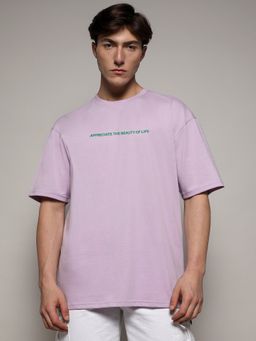 Campus Sutra - Purple Mens Printed Oversized Basic T-Shirt