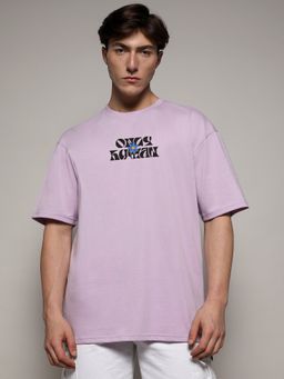 Campus Sutra - Purple Mens Printed Oversized Basic T-Shirt