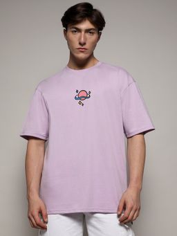 Campus Sutra - Purple Mens Printed Oversized Basic T-Shirt