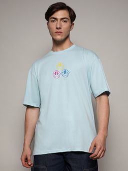 Campus Sutra - Blue Mens Printed Oversized Basic T-Shirt