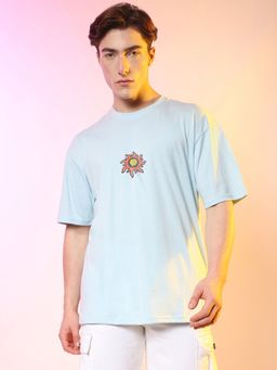 Campus Sutra - Blue Mens Printed Oversized Basic T-Shirt