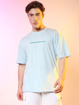 Campus Sutra - Blue Mens Printed Oversized Basic T-Shirt