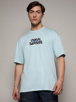 Campus Sutra - Blue Mens Printed Oversized Basic T-Shirt